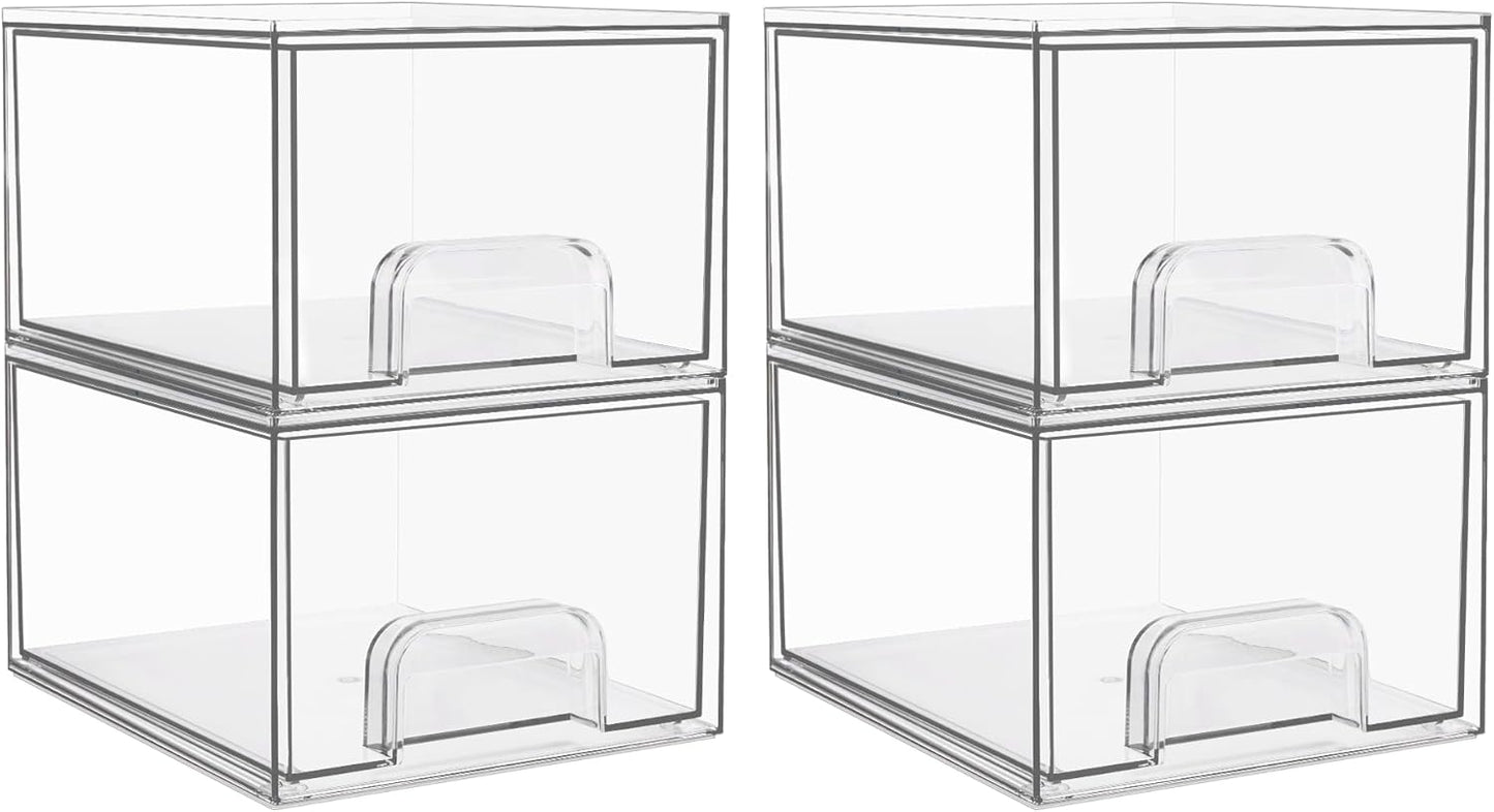 Vtopmart 4 Pack Clear Stackable Storage Drawers, 4.4'' Tall Acrylic Bathroom Makeup Organizer, For Vanity, Undersink, Kitchen Cabinets, Pantry, Home Organization