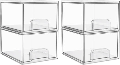 Vtopmart 4 Pack Clear Stackable Storage Drawers, 4.4'' Tall Acrylic Bathroom Makeup Organizer, For Vanity, Undersink, Kitchen Cabinets, Pantry, Home Organization