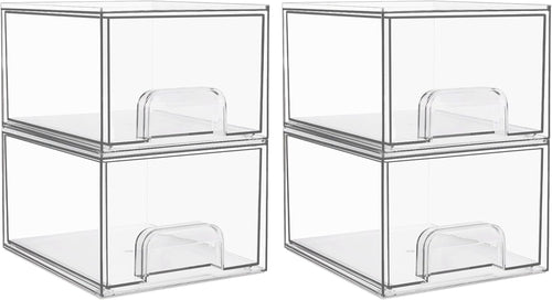 Vtopmart 4 Pack Clear Stackable Storage Drawers, 4.4'' Tall Acrylic Bathroom Makeup Organizer, For Vanity, Undersink, Kitchen Cabinets, Pantry, Home Organization