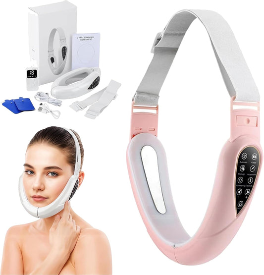 Contourflex 4-in-1 Massager for Face, Reviona Contour Flex Facial Sculpting Device, 5 Nursing Modes & 15 Levels of Intensity &180° Foldable with Remote Control (Pink)