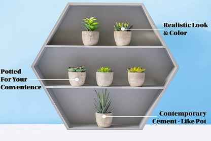 Artificial Plant 6 Pack Fake Plants Bathroom Decor Artificial Succulents Plante Artificielle Artificial Plants for Decor for Indoor Home Office Table Decoration (Grey)