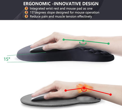 Laokiiy Ergonomic Mouse Pad with Wrist Support, Memory Foam & Lycra Cloth Surface, Non-Slip Base, Black