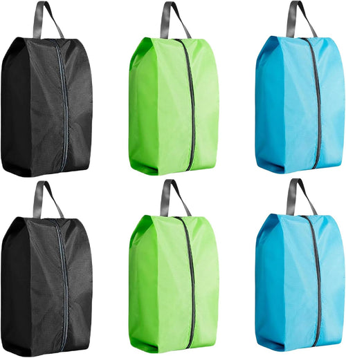 6 x Travel Shoe Bags, Waterproof Dust Bags for Shoes, Shoe Bag with Handle Zip for Shoes, Separating Shoes and Clothes, Portable Travel Accessories, Black+Green+Blue, Footwear Bag