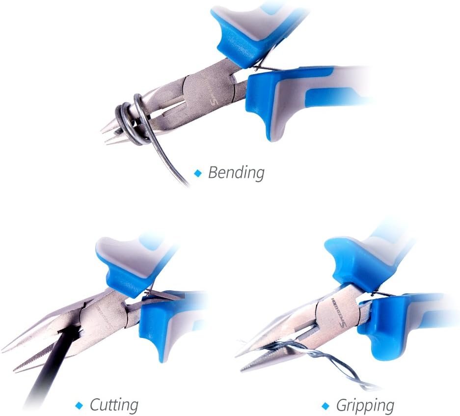 SPEEDWOX Long Nose Pliers Wire Cutters 5 inch Micro Side Cutting with Spring Fine Pliers Precision Small Jewelry Making Tool Serrated Jaws Professional Handle Craft Chrome Vanadium Steel