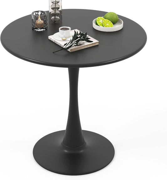 Giantex Black Round Dining Table, 32" Modern Tulip Kitchen Table w/ 0.9” Thickened Tabletop & Sturdy Metal Pedestal, Mid-Century Leisure Table for Small Places, Dining Room, Living Room, Cafe