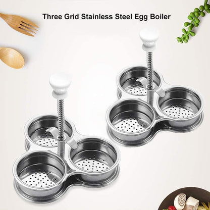 Cuociuova in Camicia, Utensili da Cucina Pentole Antiaderenti per Uova, 3 Griglie in Acciaio Inossidabile, Cottura Rapida, Cuociuova Gadget da Cucina per la Colazione (SILVER)