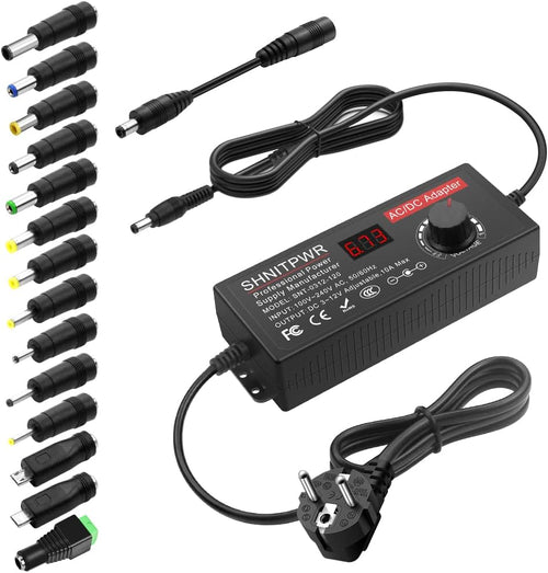 SHNITPWR Universal 3V to 12V 120W 10A 100~240V AC to DC 3V 7V 12V Power Supply with 14 Adapter Connectors for 3V to 12V Electronic Devices Tablet LED Strip etc.