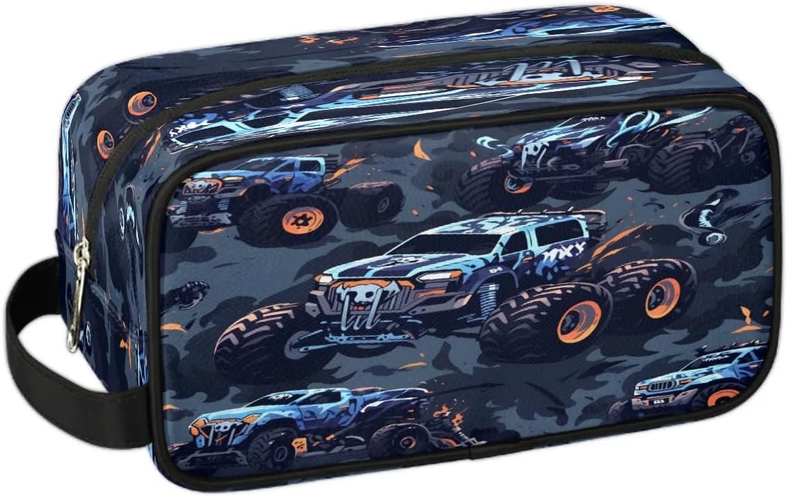 Monster Truck Car Hanging Toiletry Bag,Travel Hygiene Kits for Boys Mens,Waterproof Makeup Carry-on Bags,Cosmetic Bag,TSA Approved Shave Dopp Kit for Toiletries Shower Bathroom Accessories Gifts,