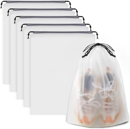 Shoe Bags for Travel, Drawstring Travel Shoe Bags for Packing, Dustproof Portable Travel Shoe Storage Bag for Men and Women, Clear, Large, 5 Pack