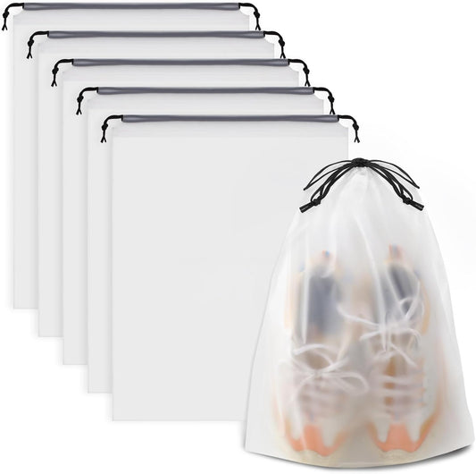 Shoe Bags for Travel, Drawstring Travel Shoe Bags for Packing, Dustproof Portable Travel Shoe Storage Bag for Men and Women, Clear, Large, 5 Pack