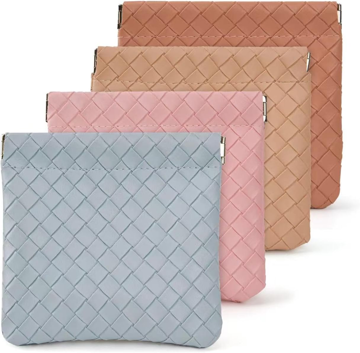 4PCS Small Makeup Bag for Purse，Waterproof Leather Portable Mini Makeup Bag,Snap Closure Organizer Pouch for Coins Cards Jewelry Lipstick Cosmetic Accessories，Small Travel Kit Storage Pouch,