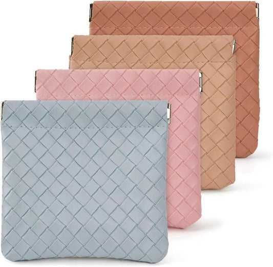 4PCS Small Makeup Bag for Purse，Waterproof Leather Portable Mini Makeup Bag,Snap Closure Organizer Pouch for Coins Cards Jewelry Lipstick Cosmetic Accessories，Small Travel Kit Storage Pouch,