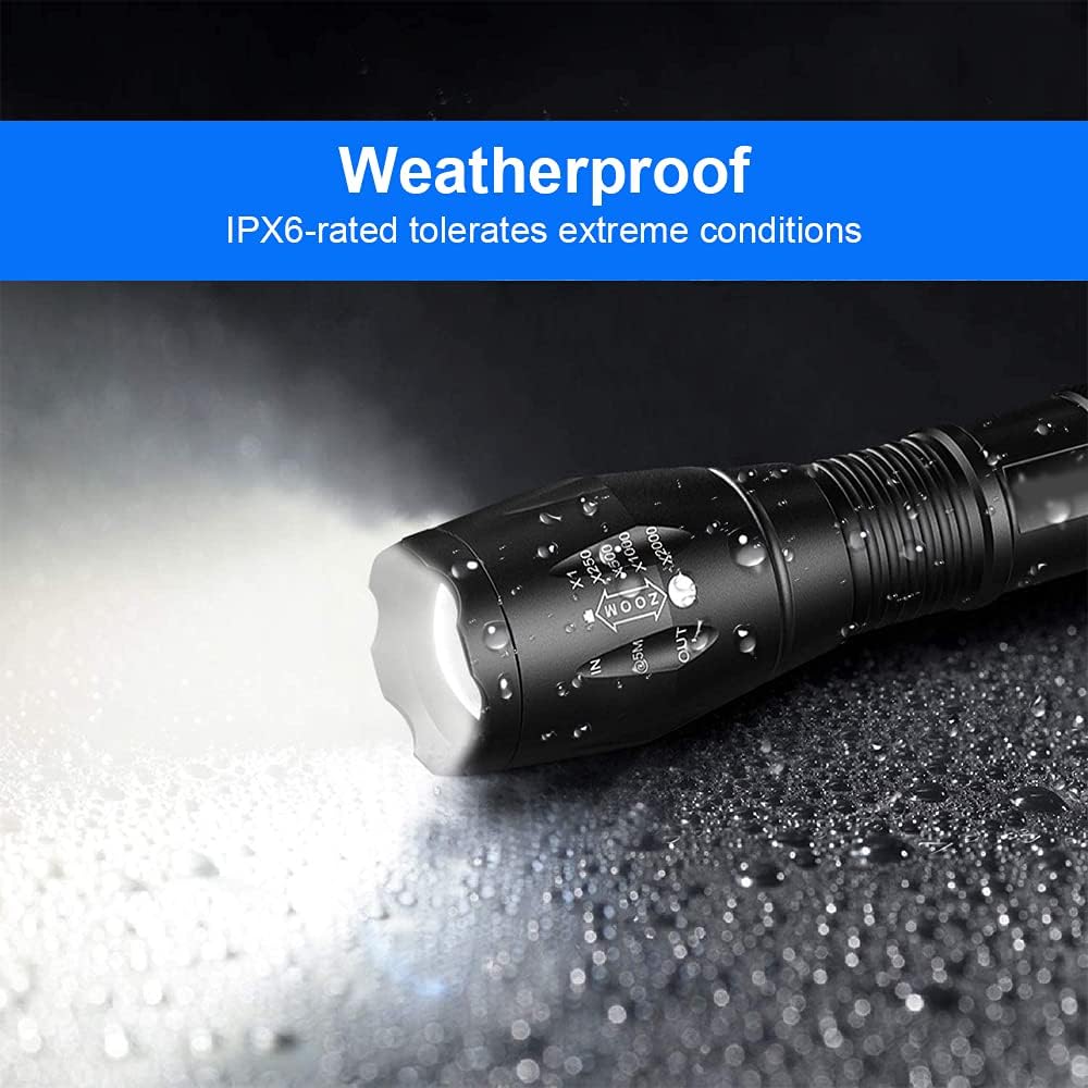MMOBIEL 2X LED Tactical Flashlight Survival Gear - 1000 Lumen, Zoomable in 5 Modes, Water Resistant, Camping Flashlight for Survival, Camping, Emergency, Outdoor
