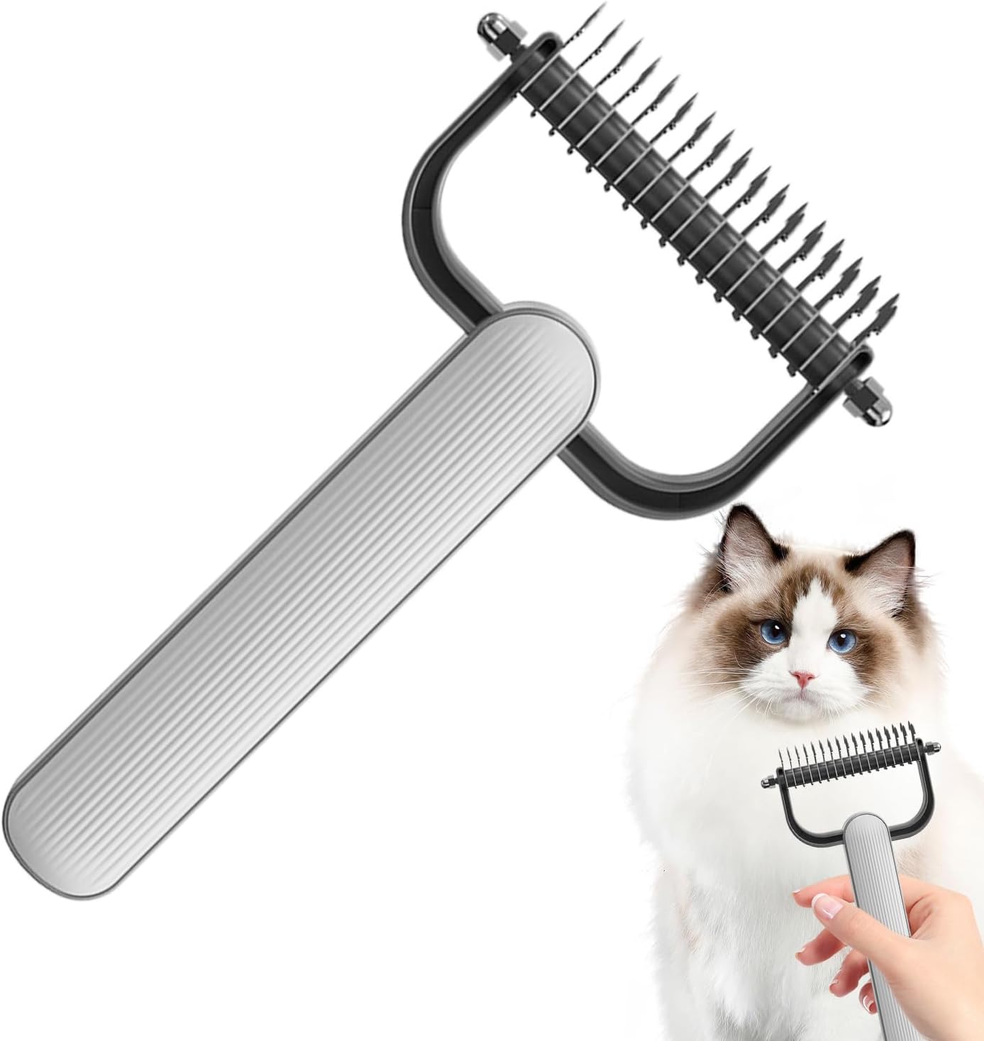 Dematting Comb, Shedding Brush, Grooming Tool, Double-Sided Teeth Design, Comfortable Ergonomic Handle, Pet Hair Detanglers for Dogs and Cats, 6.89x3.86x0.98 Inches
