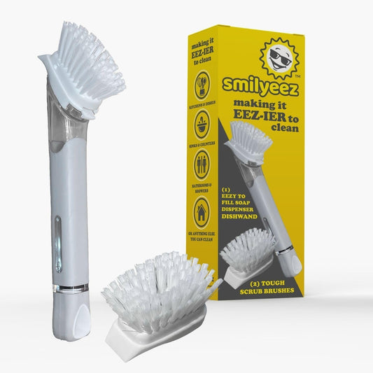 Soap Dispensing Dishwand by Smilyeez® (Grey) with Ergonomic Handle and 2 Interchangeable Brushes - Effortless Cleaning and Long-Lasting Durability - Kitchen and Dishwashing Essential