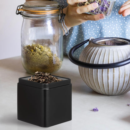 Luxshiny 10pcs Black Square Metal Tin Containers for Storage, Portable Airtight Tea Canisters for Loose Leaf Tea, Multi-Purpose Small Storage Boxes for Candy, Medicine, and Accessories