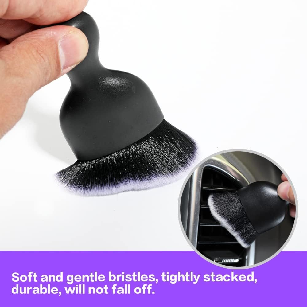 Car Interior Detailing Brush,Soft Bristle Cleaning Brush Car Detailing Brush Dusting Brush,Car Interior Cleaning Tool,Auto Detail Brush Car Dash Duster Brush (Black&White with Cap)
