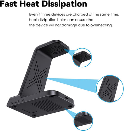 Phelinta 3 in 1 Wireless Charging Station for Samsung S25 Ultra, Wireless Charger for Samsung S25/S24/S23/Note 20/Z Flip 6/Z Fold 6, Charger Station for Galaxy Watch Ultra/7/6/5, Galaxy Buds 3/3 Pro