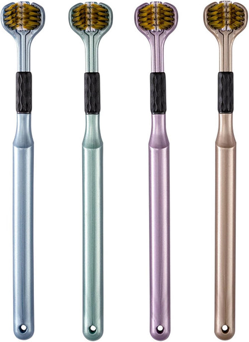 4-Piece Set of 3-Sided Toothbrush for Adults - Soft Hair Bristles for Deep and Thorough Cleaning of Teeth and Gums - Comprehensive Oral Care