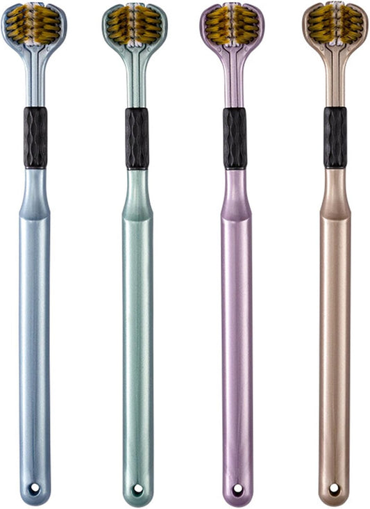 4-Piece Set of 3-Sided Toothbrush for Adults - Soft Hair Bristles for Deep and Thorough Cleaning of Teeth and Gums - Comprehensive Oral Care