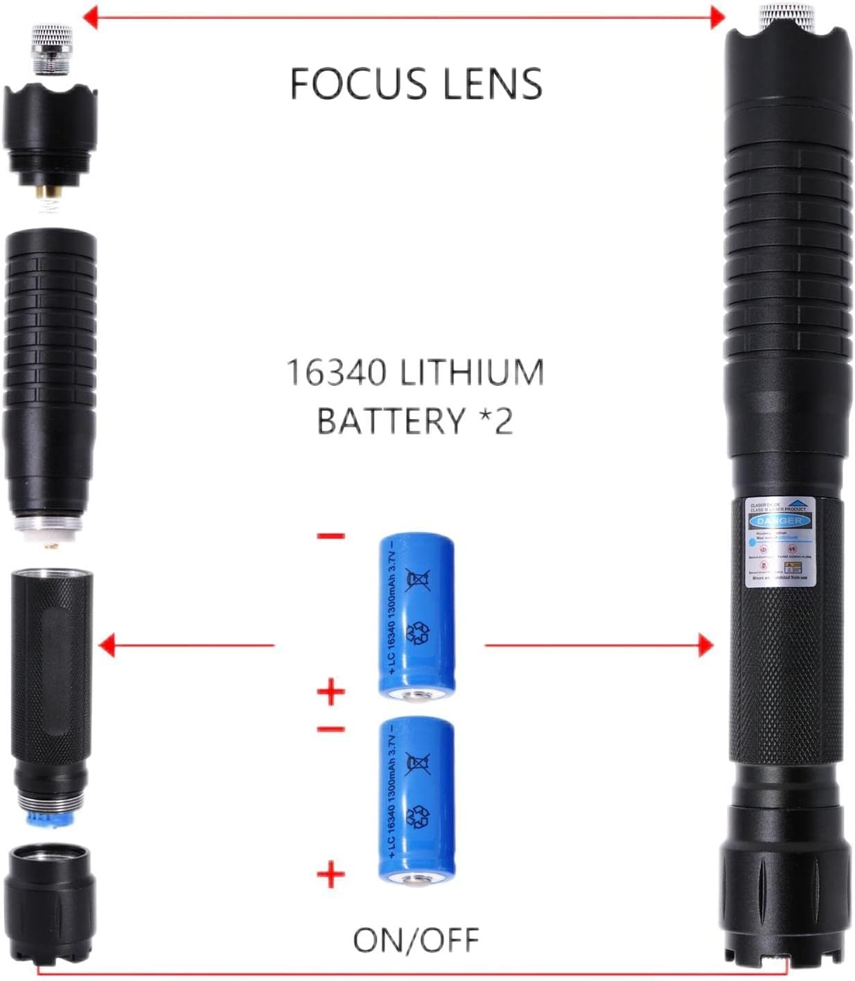 DONALD High Power Blue Tactical Flashlight for Travel, Camping, Hiking, Outdoor with Adjustable Focus, LED Light Source, 1500 Lumen, Black Aluminum Flashlight