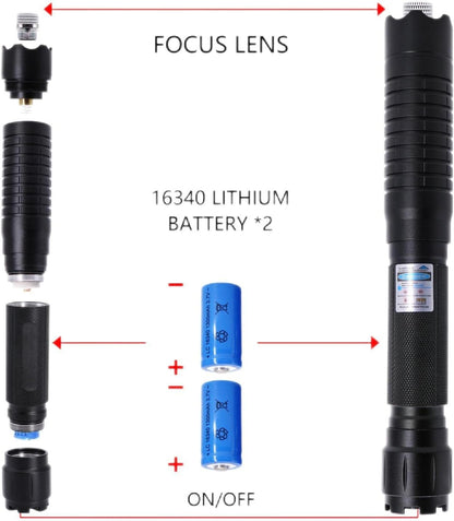 DONALD High Power Blue Tactical Flashlight for Travel, Camping, Hiking, Outdoor with Adjustable Focus, LED Light Source, 1500 Lumen, Black Aluminum Flashlight