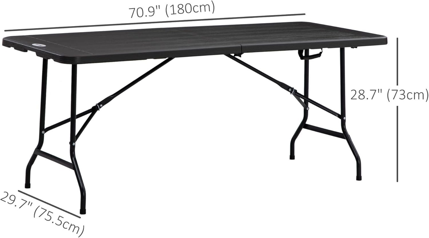 Outsunny 6 FT Folding Outdoor Dining Table for 6, Rectangular Foldable Patio Table with HDPE Tabletop and Steel Frame, Dark Grey