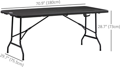Outsunny 6 FT Folding Outdoor Dining Table for 6, Rectangular Foldable Patio Table with HDPE Tabletop and Steel Frame, Dark Grey