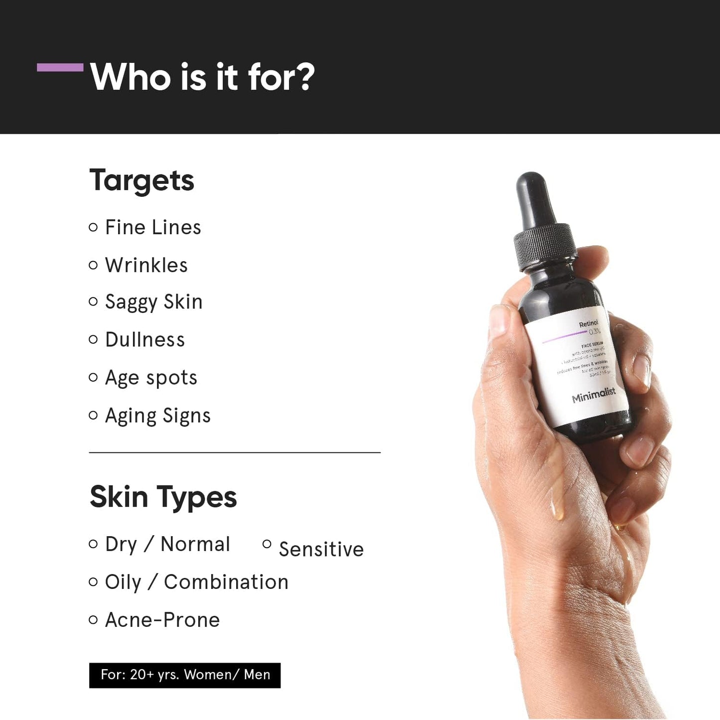 Minimalist 0.3% Retinol Serum For Anti Aging | Night Face Serum With Retinol & Q10 To Reduce Fine Lines & Wrinkles | For Women & Men, 30 ml, 1 Fl Oz (Pack of 1)