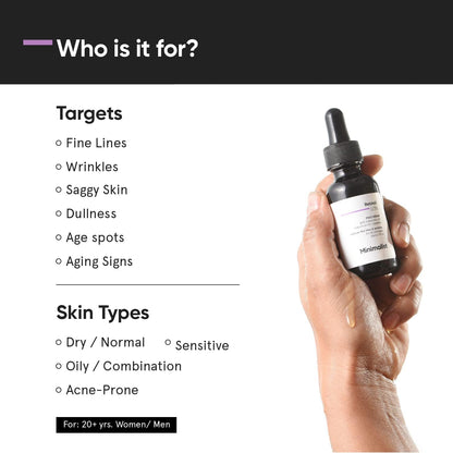 Minimalist 0.3% Retinol Serum For Anti Aging | Night Face Serum With Retinol & Q10 To Reduce Fine Lines & Wrinkles | For Women & Men, 30 ml, 1 Fl Oz (Pack of 1)