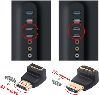 VCE HDMI 90 and 270 Degree Adapter, Right Angle HDMI 2.0 Connector Male to Female for 4K@60Hz & 3D, Wall Mounted TV/Roku Stick/Monitor