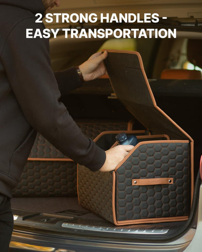 Owleys Foldable Trunk Organizer For Car - Trunk Organizers Car Storage - Collapsible Auto Trunk Organizer With Lid - Small Cargo Organizer - Trunk Organization (17.7 inch, Hexy)