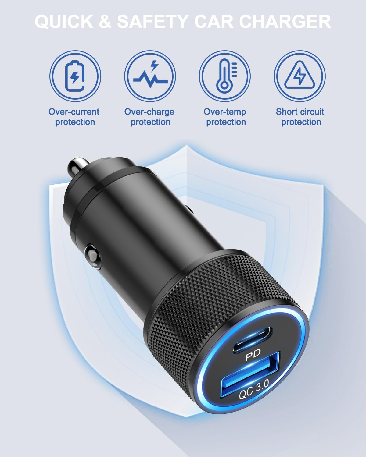 Car Charger C 60W, USB Car Cigarette Lighter Adapter PD&QC3.0 Quick Charge Car Phone Charger with USB C Cable for Samsung Galaxy S25 S24 S23 S22 S21, iPhone 16 15 Pro Max/Plus