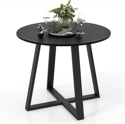COSTWAY Round Dining Table, Kitchen Table for 4 People with Rubber Wood Frame, Pedestal Base, Farmhouse Rustic Dinning Room Table for Living Room Restaurant Breakfast Nook, Black