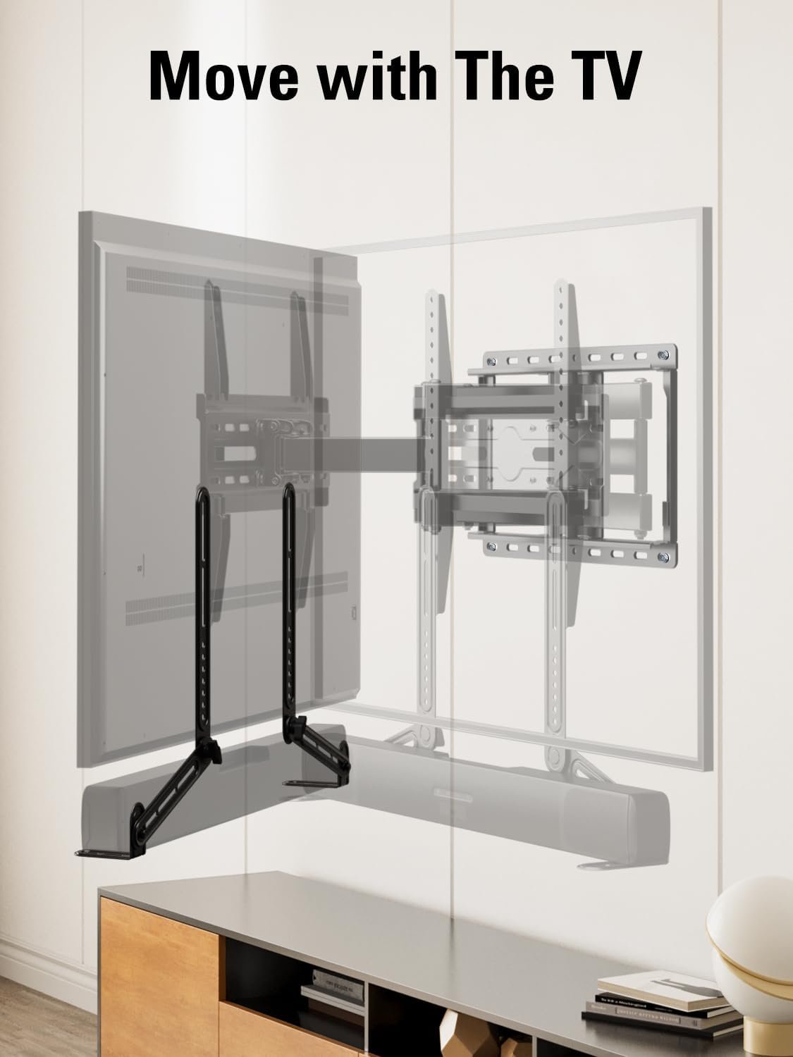 Mounting Dream Sound Bar Mount Bracket for Mounting Above or Under TV, Fits Most Sound Bars Up to 15 Lbs, with Detachable Long Extension Plates MD5420