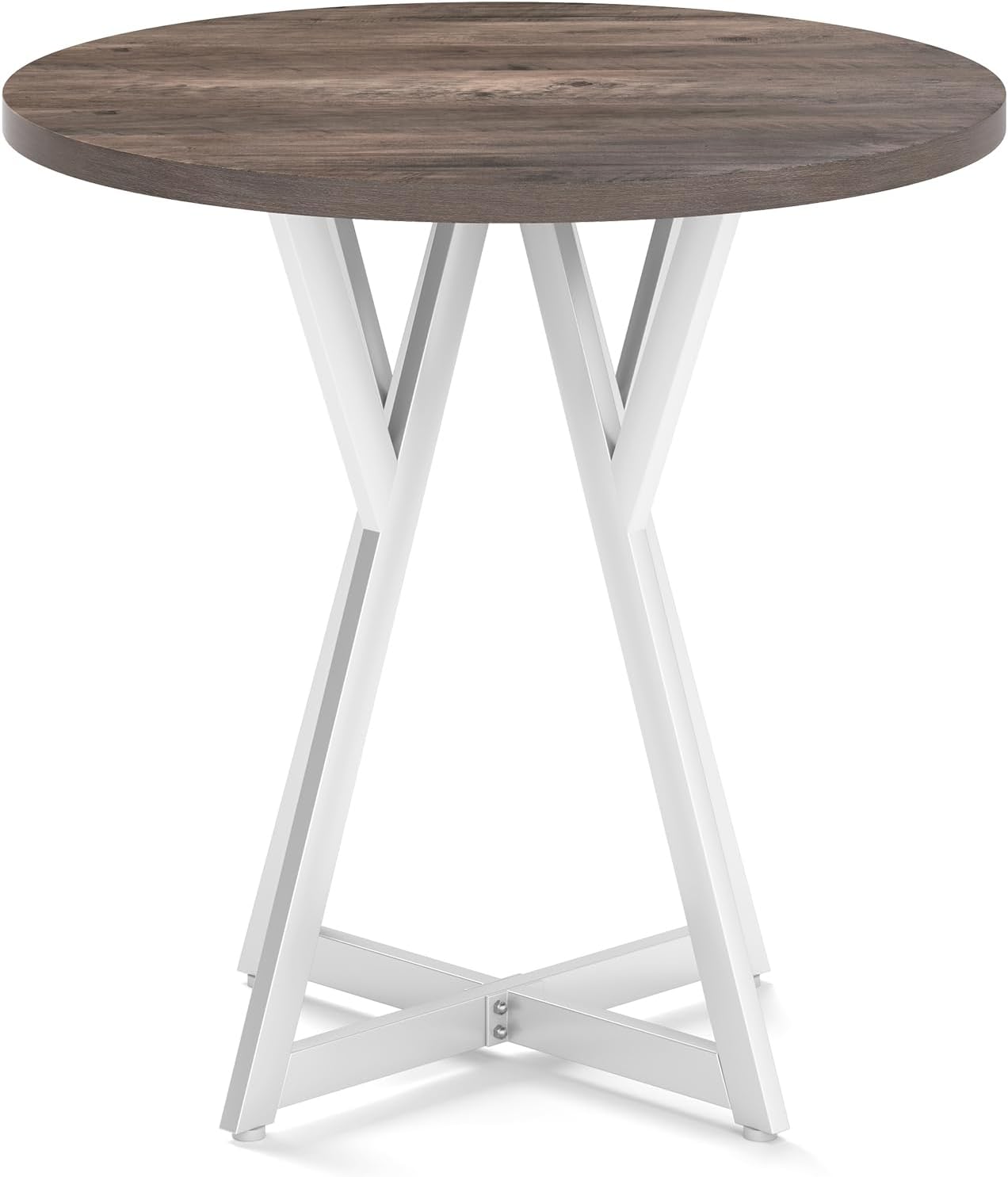 Giantex 80cm Round Dining Table, Wooden Kitchen Table w/Metal Pedestal Base, Adjustable Foot Pads, Stable X-Shaped Base, Mid-Century Round Thickened Dining Tabletop