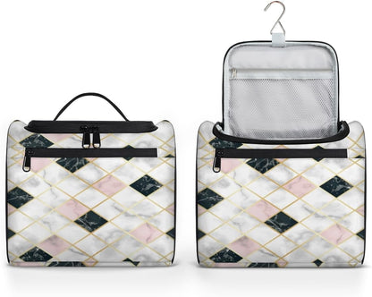 Grunge Marble Geometric Travel Toiletry Bag for Men and Women Large Hanging Toiletry Organizer Waterproof Hygiene Bag with Metal Hook, Grunge Marble Geometric, 10.2 x 6.5 x 9.2 inches