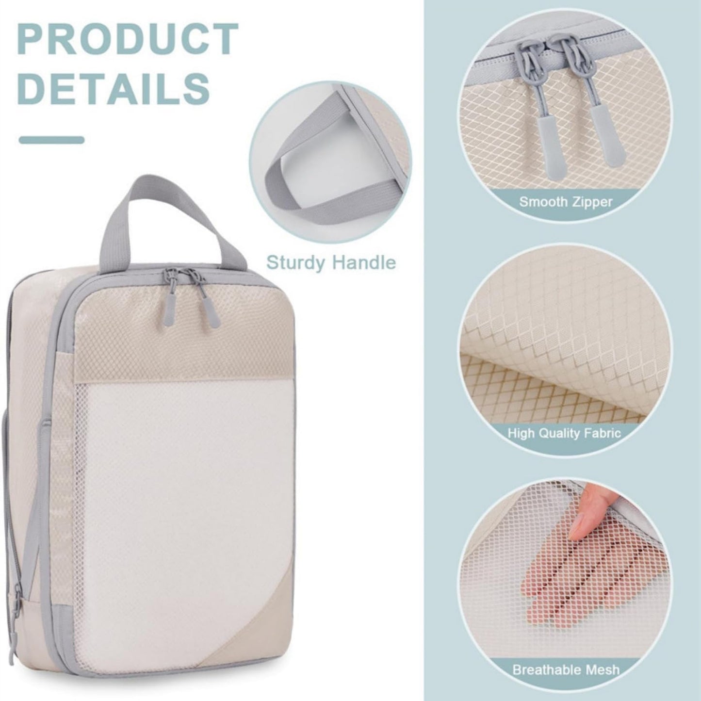 Rantuia 8 Piece Travel Storage Bag Set - Lightweight Compression Packing Cubes for Travel, Waterproof Nylon Material, Scratch-Resistant, Breathable - Luggage Organizer Pouches Off White