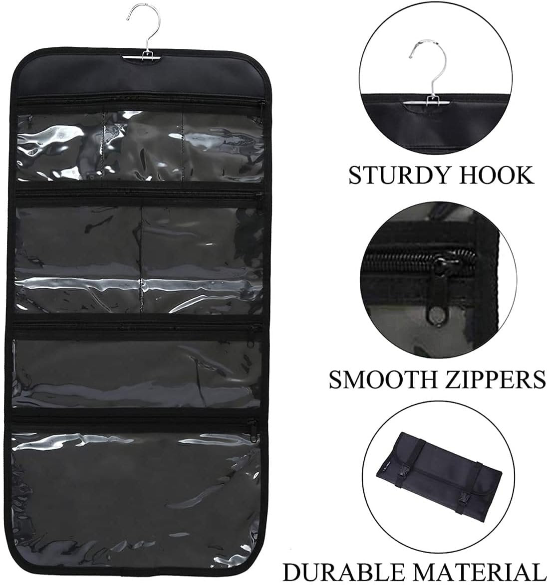 Wodison Foldable Clear Hanging Travel Toiletry Bag Cosmetic Organiser Storage