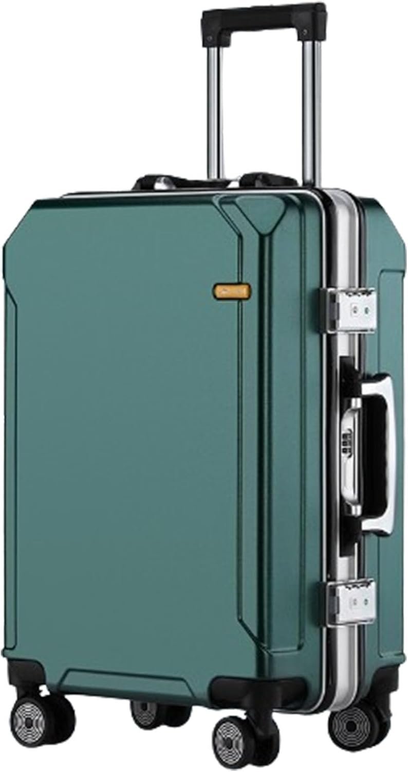 GUHPZA Anti-Scratch and Pressure Resistant Suitcase, Charging Port, Password Lock, Height Adjustable Trolley Case for Business Travel (Green Silver Frame E)