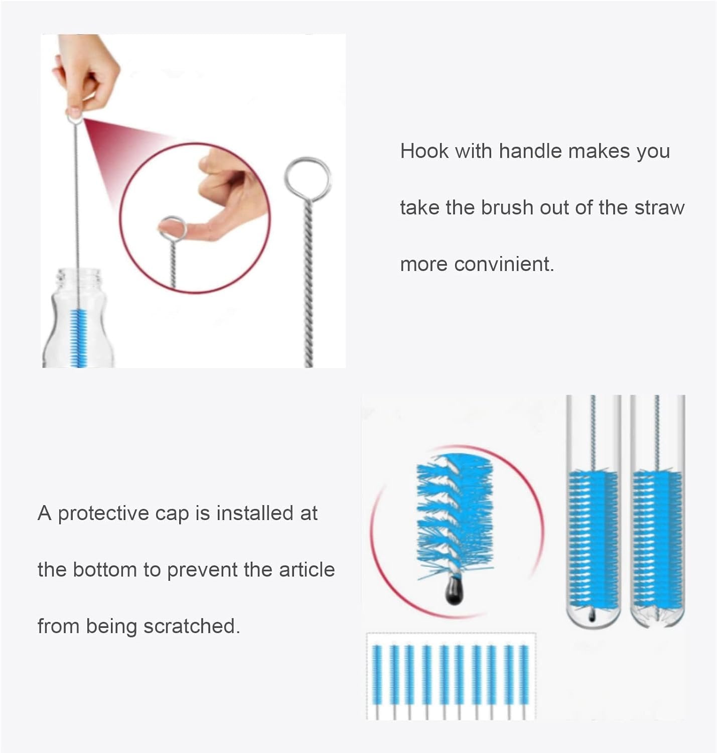 Pipe Straw Cleaner Brush 12 inch Long, 10 PCS Set Bristles Diameter(4+8+10+12+16mm) for Cleaning Straw, Pipe, Sippy Cup, Bottle and Tube