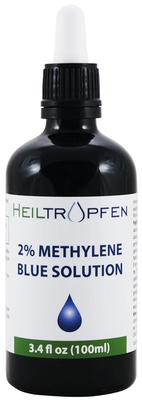 High Concentration 2% Methylene Blue Solution - 100ml | Ultra High Purity | USP Pharmaceutical Grade Ingredients - Third Party Tested | Formaldehyde Free | Methylene | Heiltropfen®