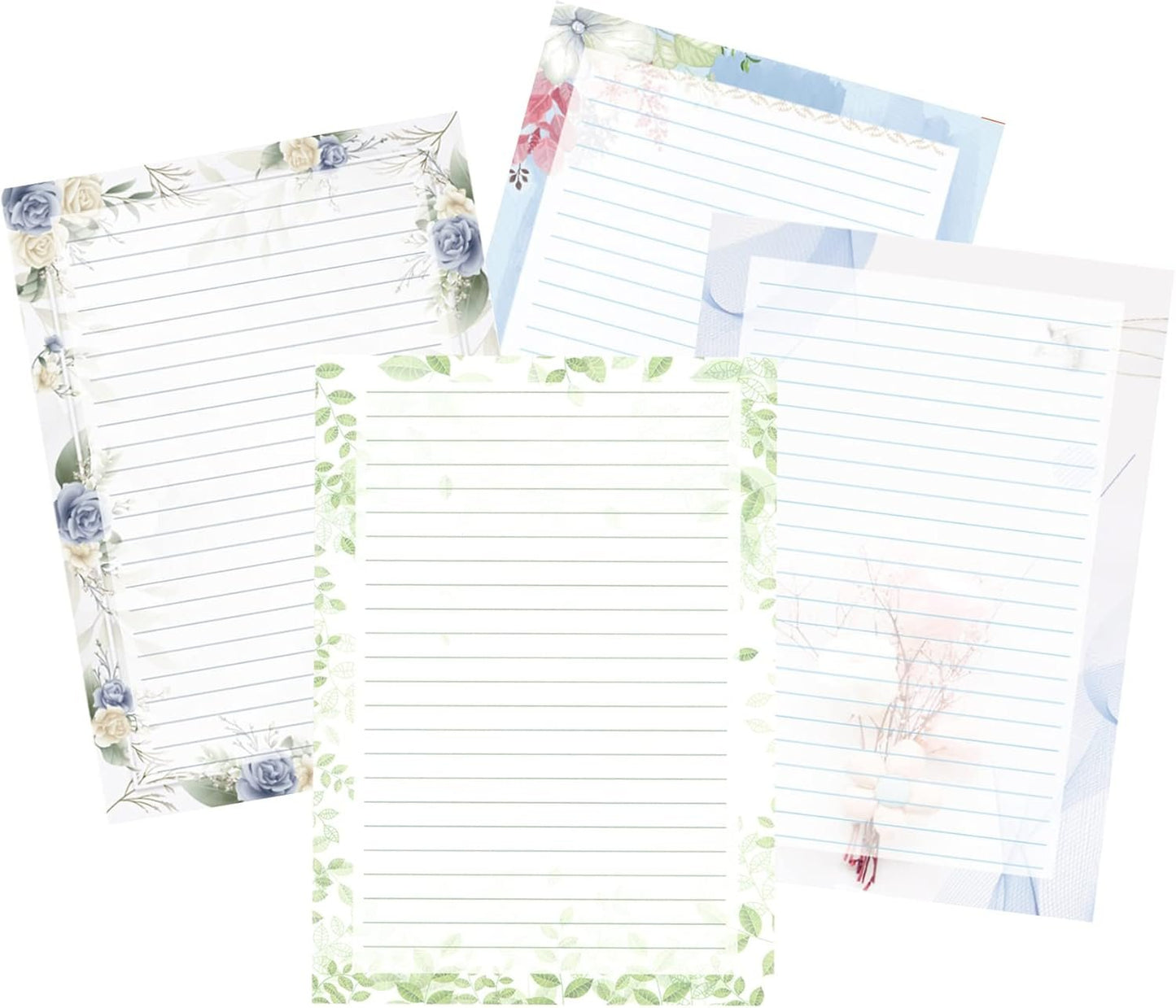 IMagicoo 52 Lined Writing Stationery Paper, Beautiful Designs for Writing Letter, Notes, Invitations, Craft, 4 Different Style (11.7 x 8.26")