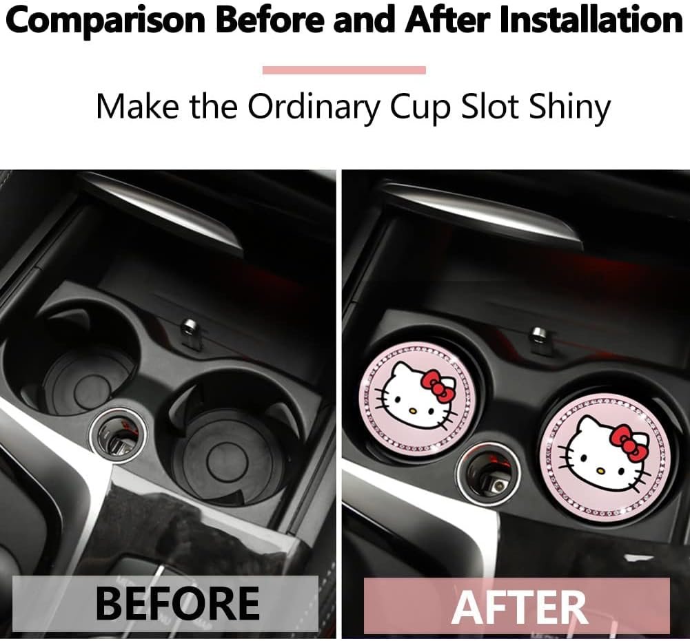 2PCS Bling Car Cup Coaster,Silicone Non-Slip Pads for Cup Holder Car Coasters,Cute Pink Bling Car Interior Accessories for Women and Girls