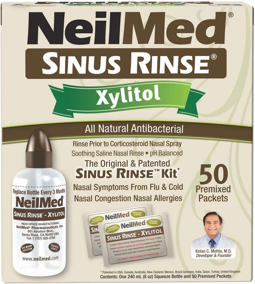 NeilMed Sinus Rinse Kit with Xylitol, 50 Count (Pack of 1)