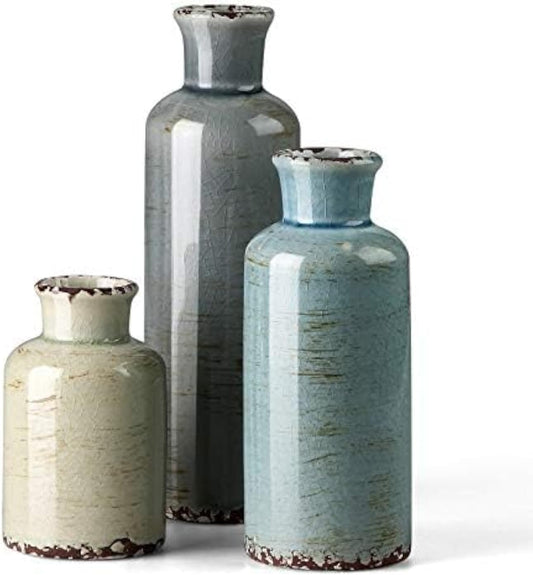 CwlwGO- Ceramic vase 3 Piece Set, Small Flower vase for Home Decoration, Modern Farmhouse Decoration, Living Room,Table Shelf, Centerpieces Decoration, Fireplace and Entrance Decoration-Multicolor………