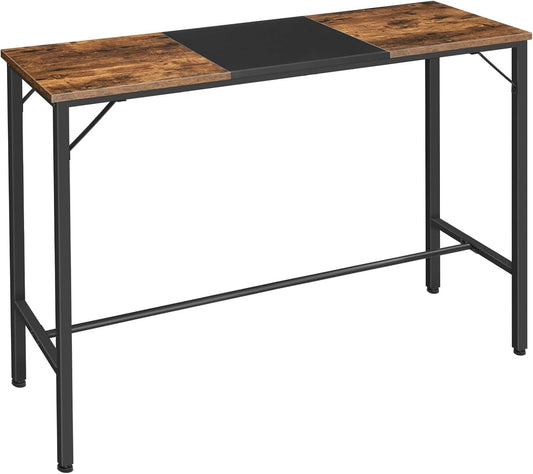 HOOBRO Bar Table, 120 cm Rectangular Pub Table, Tall Counter Height Pub Table, Long Color-Block Bar Tabletop, for Dining Room, Living Room, Bar, Pub, Rustic Brown and Black BF12BT01