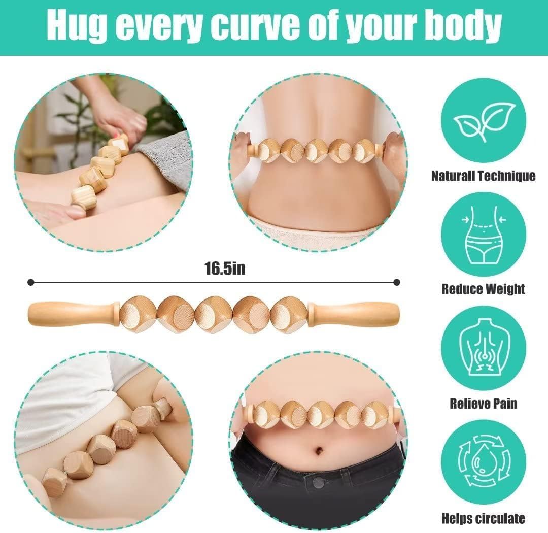 JUANWAN Wood Therapy Massage Tools 6-in-1 Massager Wooden Massager for Body Shaping Massage Tool Set Wood Therapy Tools for Relieving Muscle Pain Body