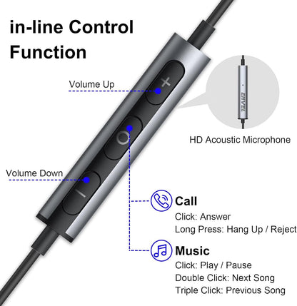 Noise-Isolating in-Ear Headphones with Mic, Wired 3.5mm Jack Earbuds with Volume Control Compatibile with Samsung, Android, MP3, Most 3.5mm Audio Devices