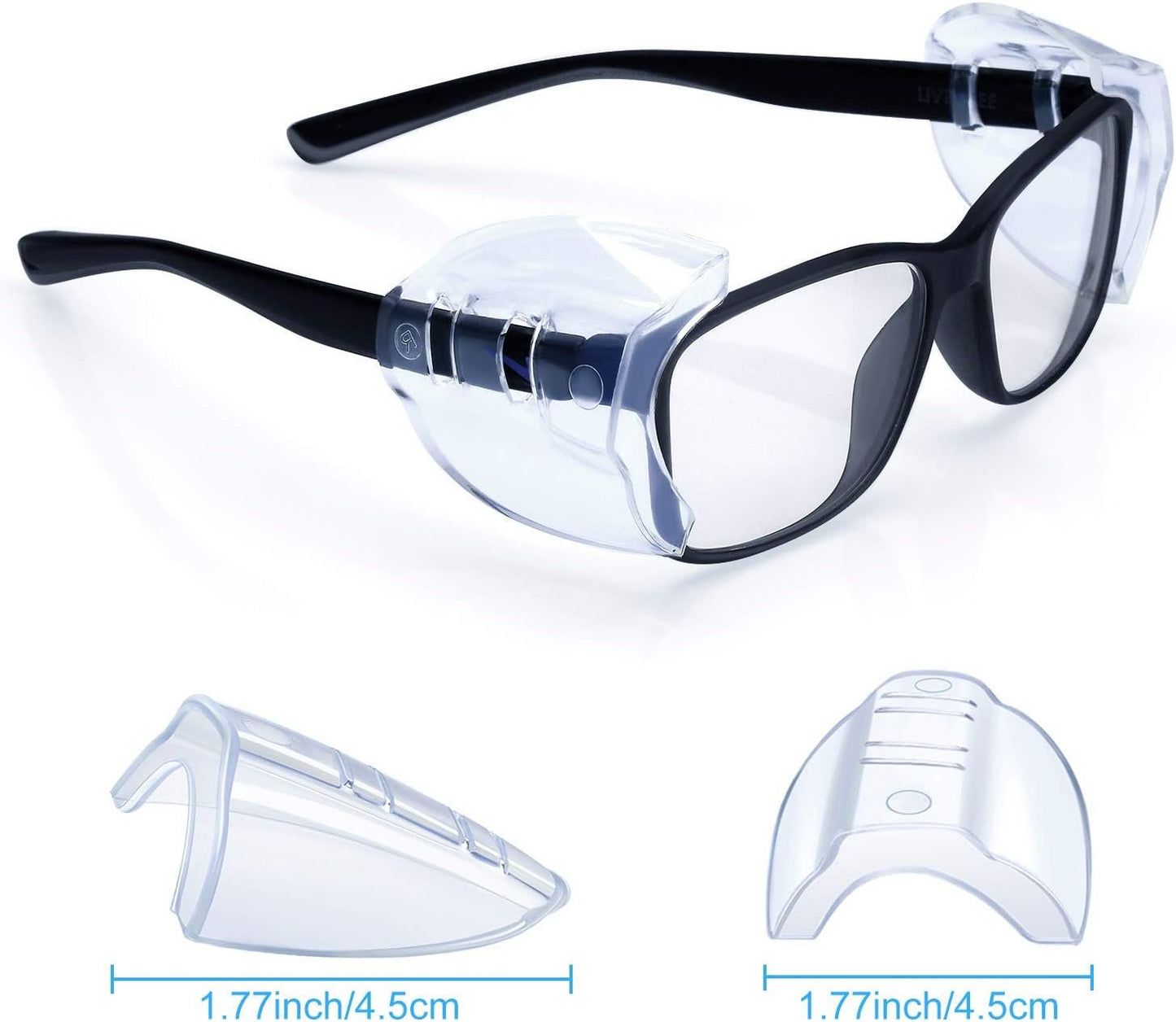 PMELCXD 8 Pairs Eye Glasses Side Shields Safety Eye Glasses Side Shields Slip Clear Flexible Slip On Shield Fits Small Medium Eyeglasses Added More Protection on Safety Glasses (Transparent and Black)